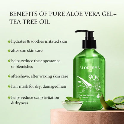 Aloe Vera Gel Set 3 Pack - Aloe Flower Essence Gel, Pure Aloe Vera Gel, Aloe Vera Gel + Tea Tree Oil