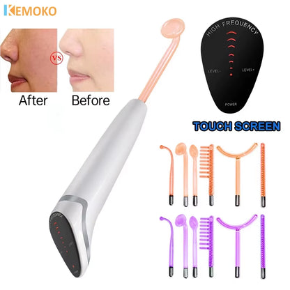 High Frequency Electrode Wand with 7 PCS Neon Electrotherapy Glass Tube Acne Spot Remover Therapy Face Wand Beauty Care Machine