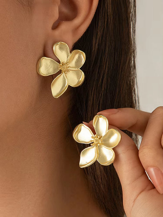 Gold Color Women Earrings 2024 Trend Matte Texture Vintage Flower Party Gifts Women'S Summer Boho Fashion Jewelry Accessories