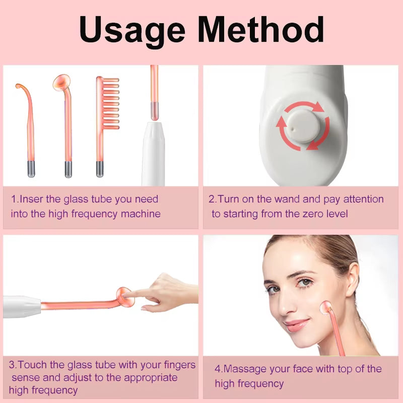 High Frequency Electrode Wand Machine Handheld Skin Tightening Acne Spot Wrinkles Argon Treatment Acne Skin Care（Just 4 Tube）