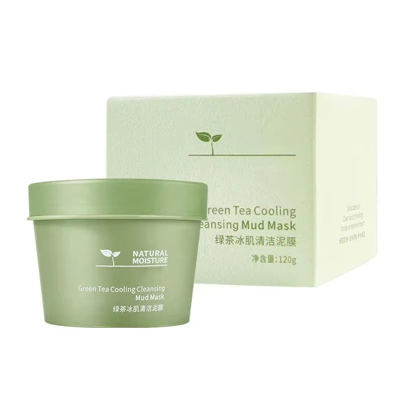 Green Tea Ice Mud Mask Cleansing Moisturizing Oil Control Blackhead Removal Cleansing Mud Mask Applicator Mud Mask 1PCS 120G