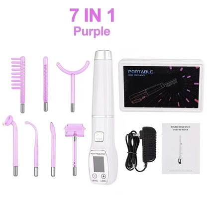 High Frequency Electrode Wand with 7 PCS Neon Electrotherapy Glass Tube Acne Spot Remover Therapy Face Wand Beauty Care Machine