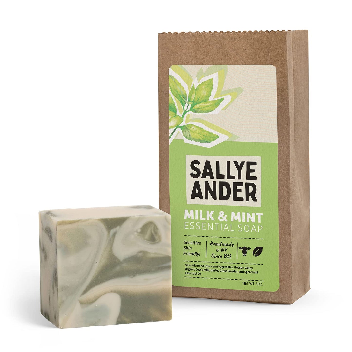 Milk & Mint Swirl Soap - 5Oz Bar - Naturally Antibacterial - 100% Handmade Hypoallergenic Skincare