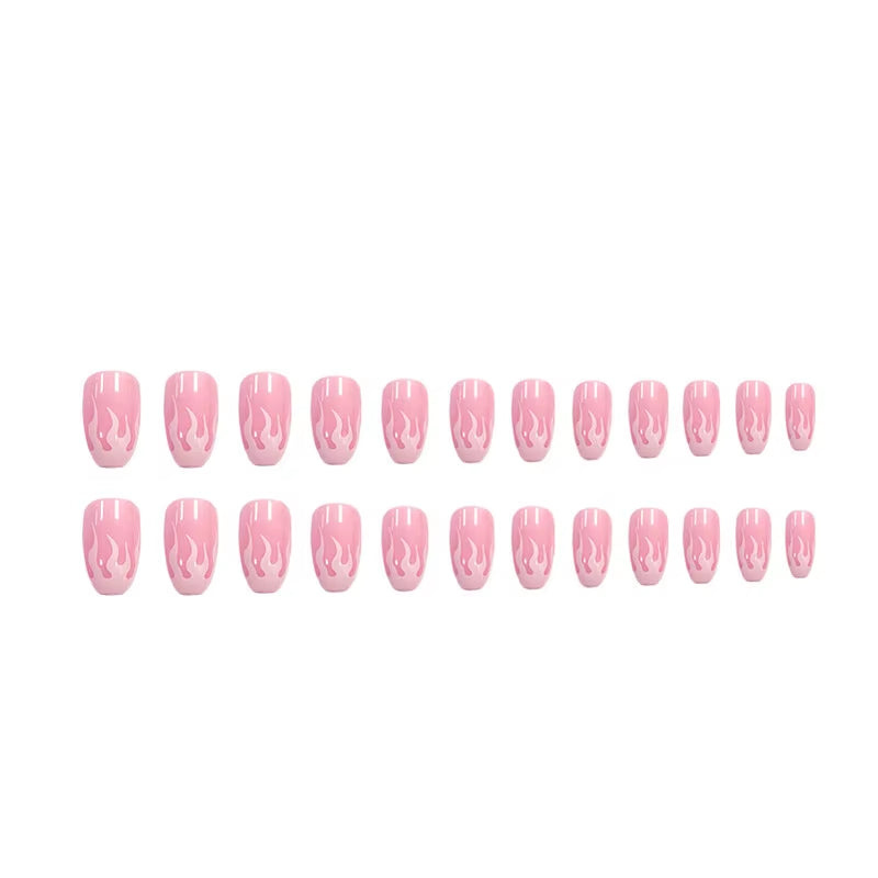 24Pcs/Box Charming Pink Flame Long Ballet Fake Nails Girls Square Head Full Cover Detachable Finished Fingernails Press on Nail