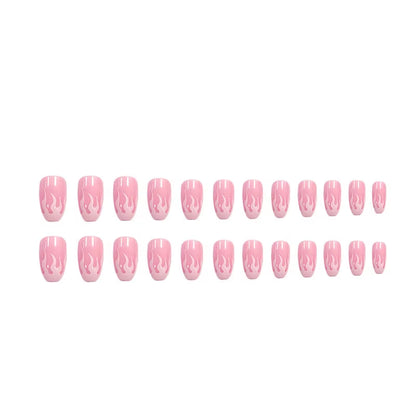 24Pcs/Box Charming Pink Flame Long Ballet Fake Nails Girls Square Head Full Cover Detachable Finished Fingernails Press on Nail