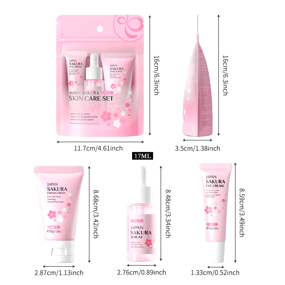 One Set Japan Sakura Skincare Set Korean Face Serum Essence Cream Moisturize Fade Dark Circles Eye Cream Cosmetics Skin Care Set