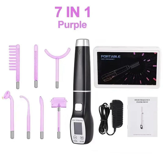 High Frequency Electrode Wand with 7 PCS Neon Electrotherapy Glass Tube Acne Spot Remover Therapy Face Wand Beauty Care Machine