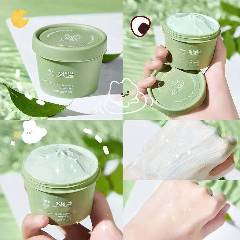 Green Tea Ice Mud Mask Cleansing Moisturizing Oil Control Blackhead Removal Cleansing Mud Mask Applicator Mud Mask 1PCS 120G