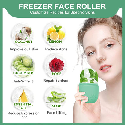 Face Ice Roller, Ice Cube Roller for Eye Puffiness Relief, Silicone Icer Tool for Face and Neck to Relieve Fine Lines Puffiness Pores Wrinkles (Green)