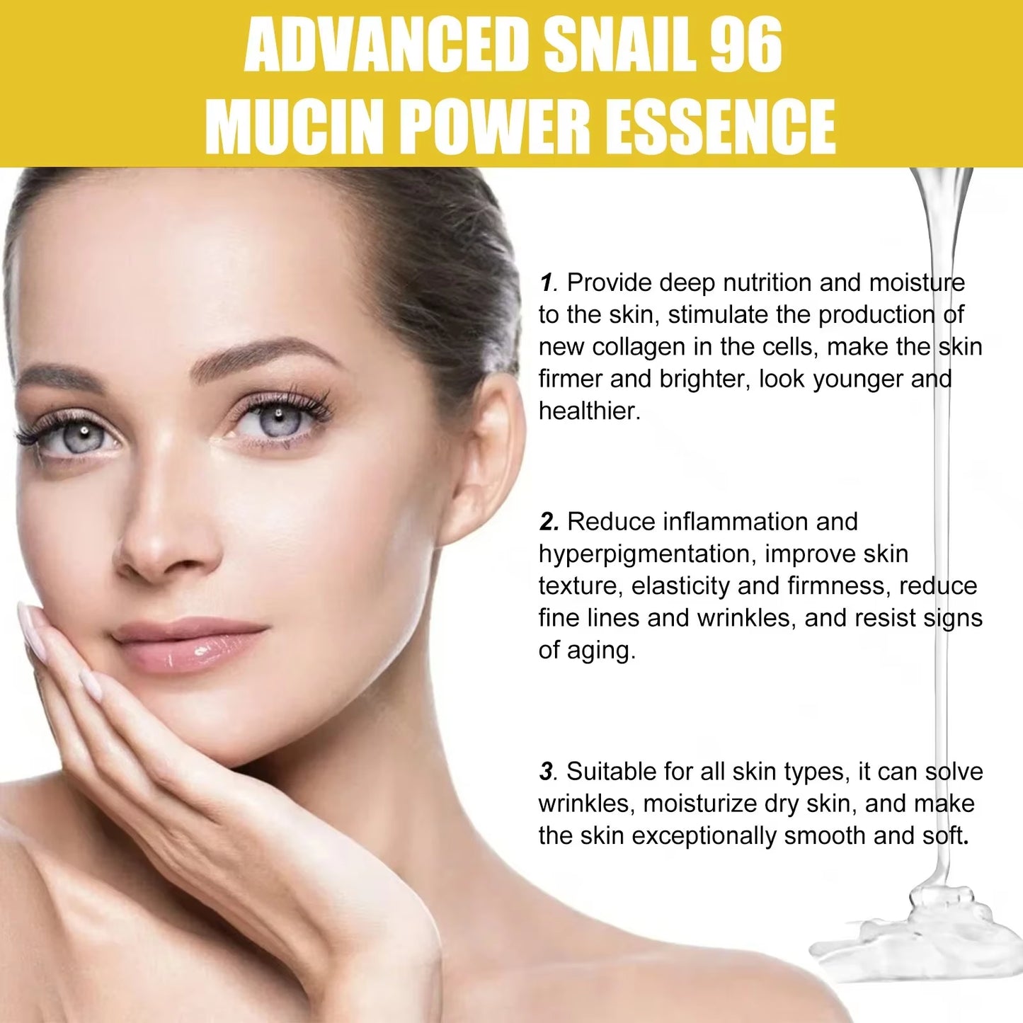 Snail Mucin Power Repairing Essence anti Ag-Ing Face Serum Dark Sp-Ot Acne Treatment Shrink Pores Nourishing Sensitive Skin Care