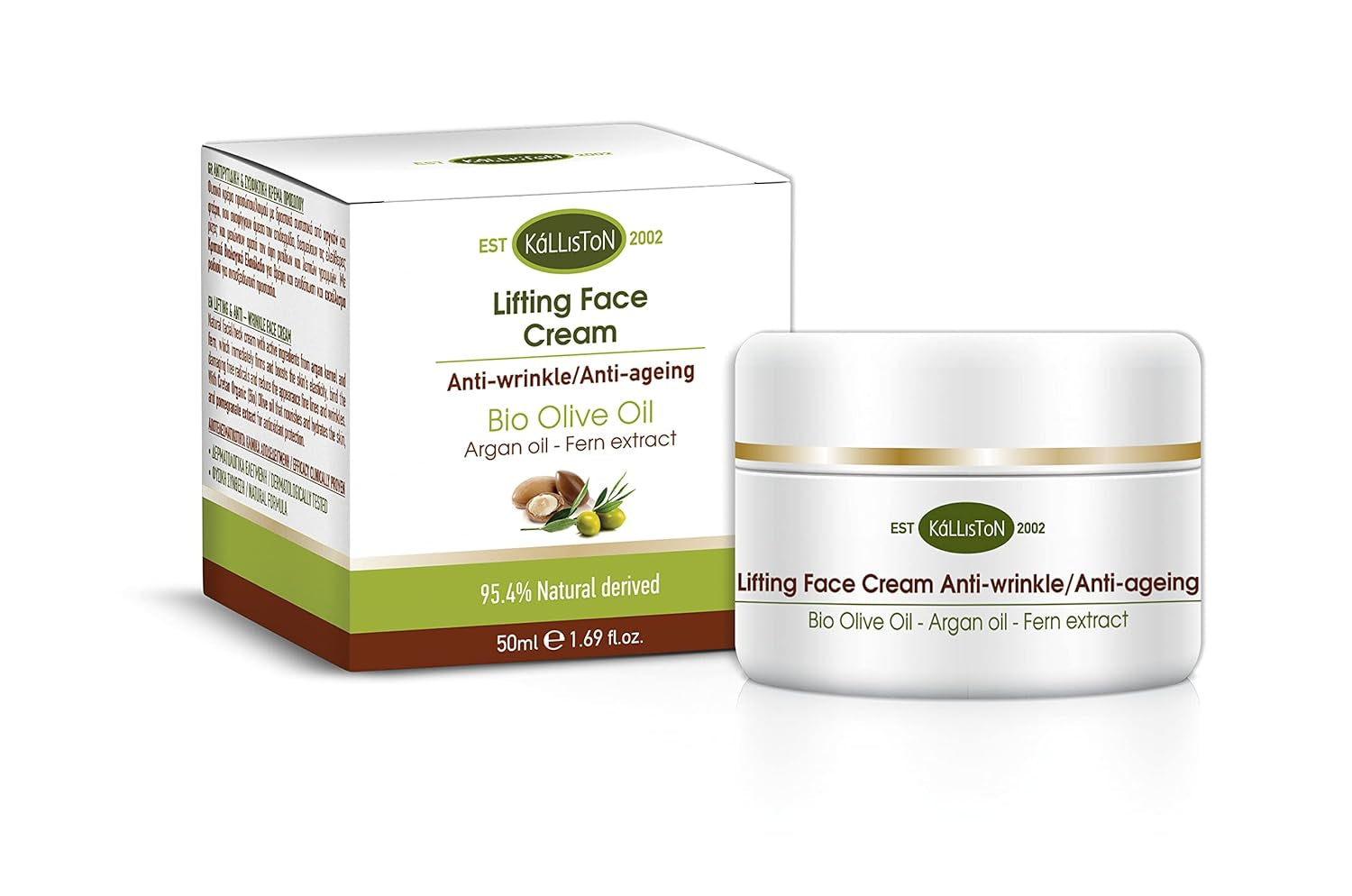 Lifting & Anti-Wrinkle Cream, Organic Olive Oil with Argan Oil & Fern Extract, Natural-Ingredients, Ammonia-Free, Product of Crete, Greece | 1.69 Oz