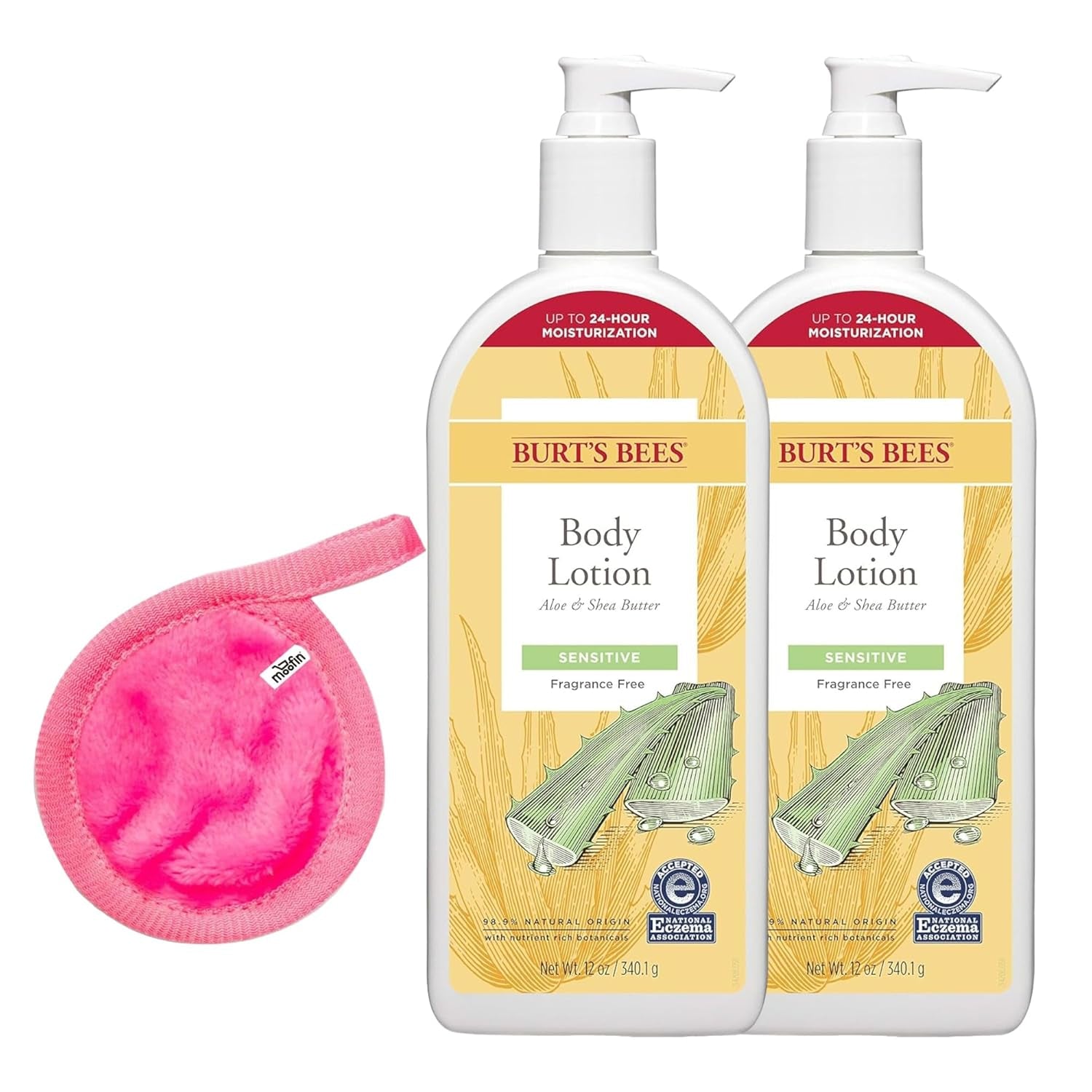 Aloe Shea Butter Body Lotion, 12 Oz - 989 Natural Origin Sensitive Body Lotion Makeup Cleansing Cloth - Fragrance Free Aloe Vera Lotion for Body Pack of 2