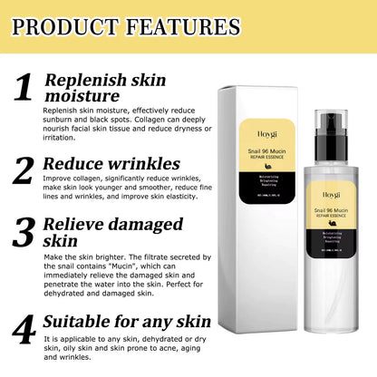 Snail Mucin Essence Fade Fine Lines Shrink Pores Repair Skin Barrier Whitening Moisturizing Hyaluronic Acid Collagen Face Serum