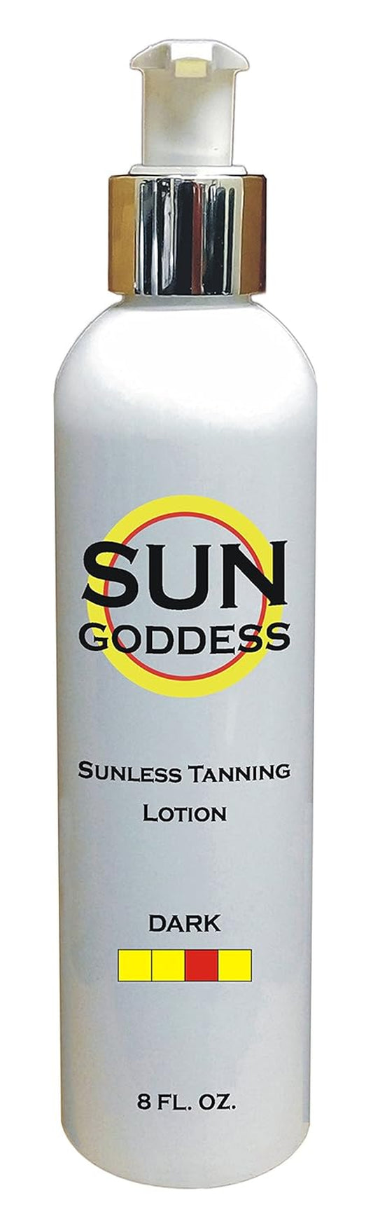 SUN GODDESS - Sunless Self Tanning Lotion - DARK - 8 Oz + INCLUDES: Applicator Mitt, Application Gloves and Best Fake Tanner Lotion Mousse Spray Sample – Gorgeous, Natural Looking Tan Lasts 7 Days