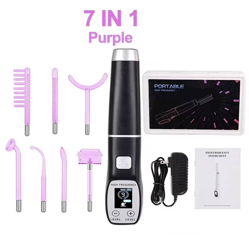 High Frequency Electrode Wand with 7 PCS Neon Electrotherapy Glass Tube Acne Spot Remover Therapy Face Wand Beauty Care Machine