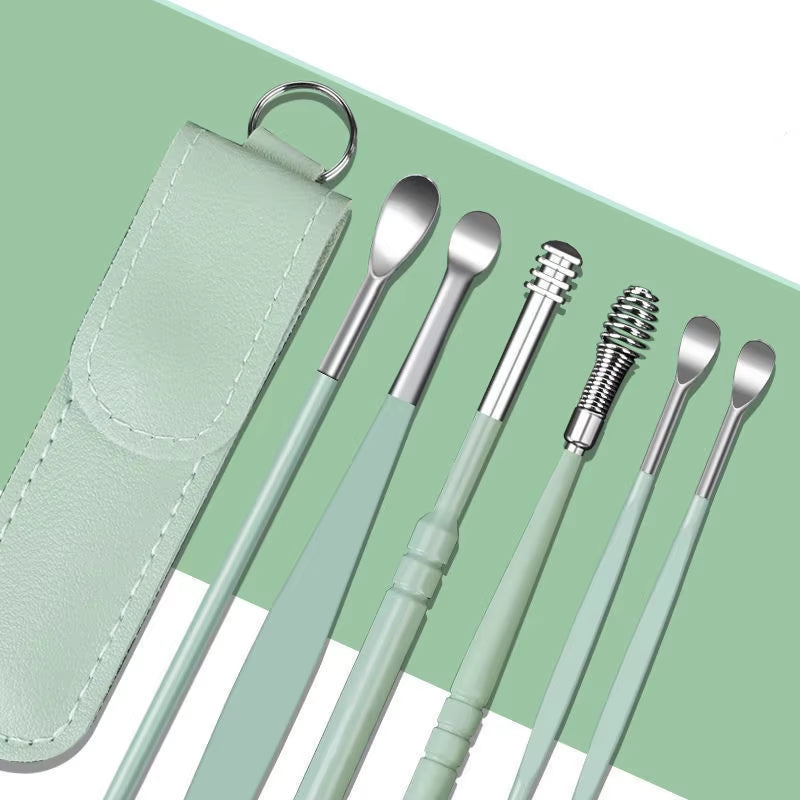 6PCS Stainless Steel Earpick Ear Cleaner Spoon Ear Pick Ear Wax Removal Tool Kit Ear Spoon Care for Baby Adults Ear Care Set