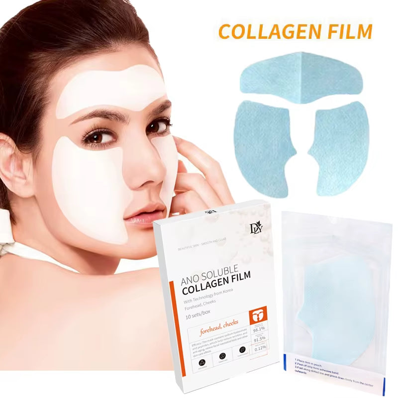 10Sets Water Soluble Collagen Film Gel Facial Mask Paper anti Aging Moisturizing Wrinkle Remover Face Filler Firming Face Care