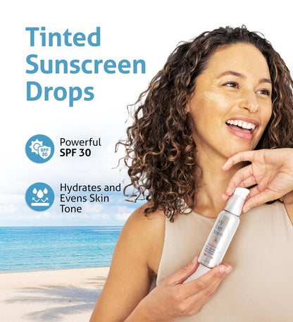 Tinted Drops - SPF 30 F/L Facial Mineral Moisturizer Sunscreen. Broad Spectrum, Vegan, Natural, and Sustainable. 2 Oz