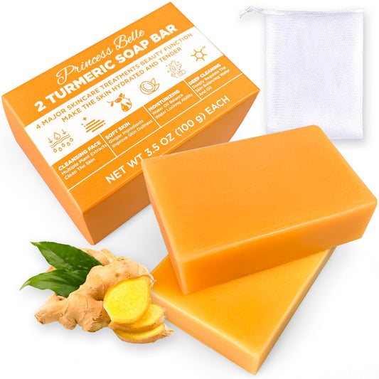 Turmeric Soap, Turmeric Soap Bar for Face and Body, Skin Lightening Soap for Dark Spots, Turmeric Face Soap for Ance, Natural Handmade Soap for Deep Cleansing and Hydrating-2 Pack