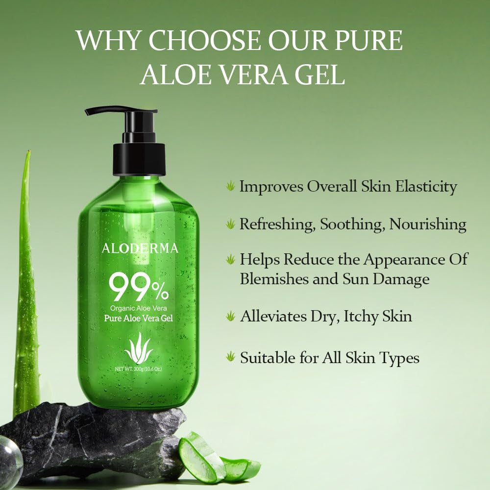 Aloe Vera Gel Set 3 Pack - Aloe Flower Essence Gel, Pure Aloe Vera Gel, Aloe Vera Gel + Tea Tree Oil