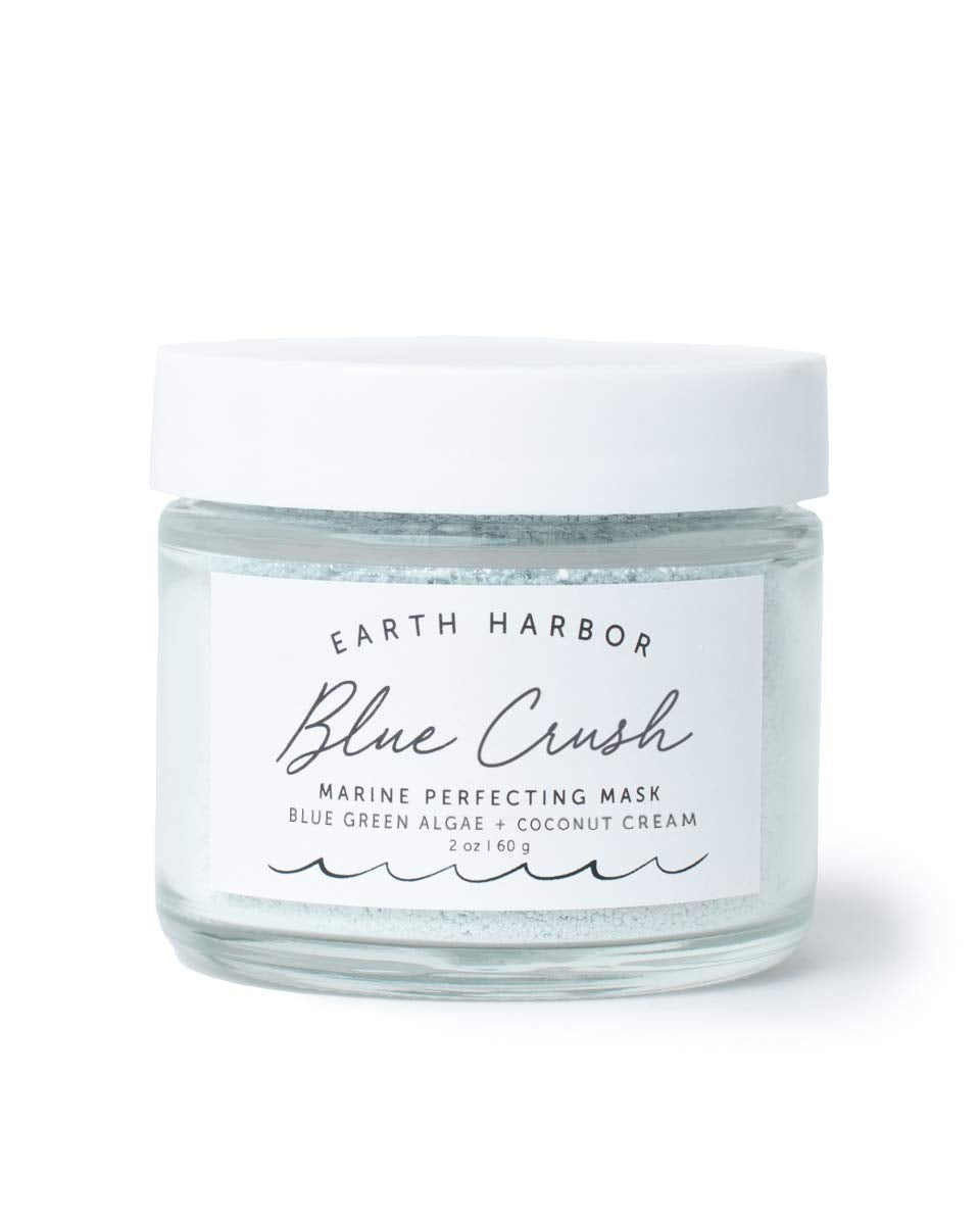 | BLUE CRUSH Marine Perfecting Mask | Natural & Nontoxic | Organic Blue Green Algae, Coconut Cream & Indigo | Exfoliates & Nourishes | 2 Oz