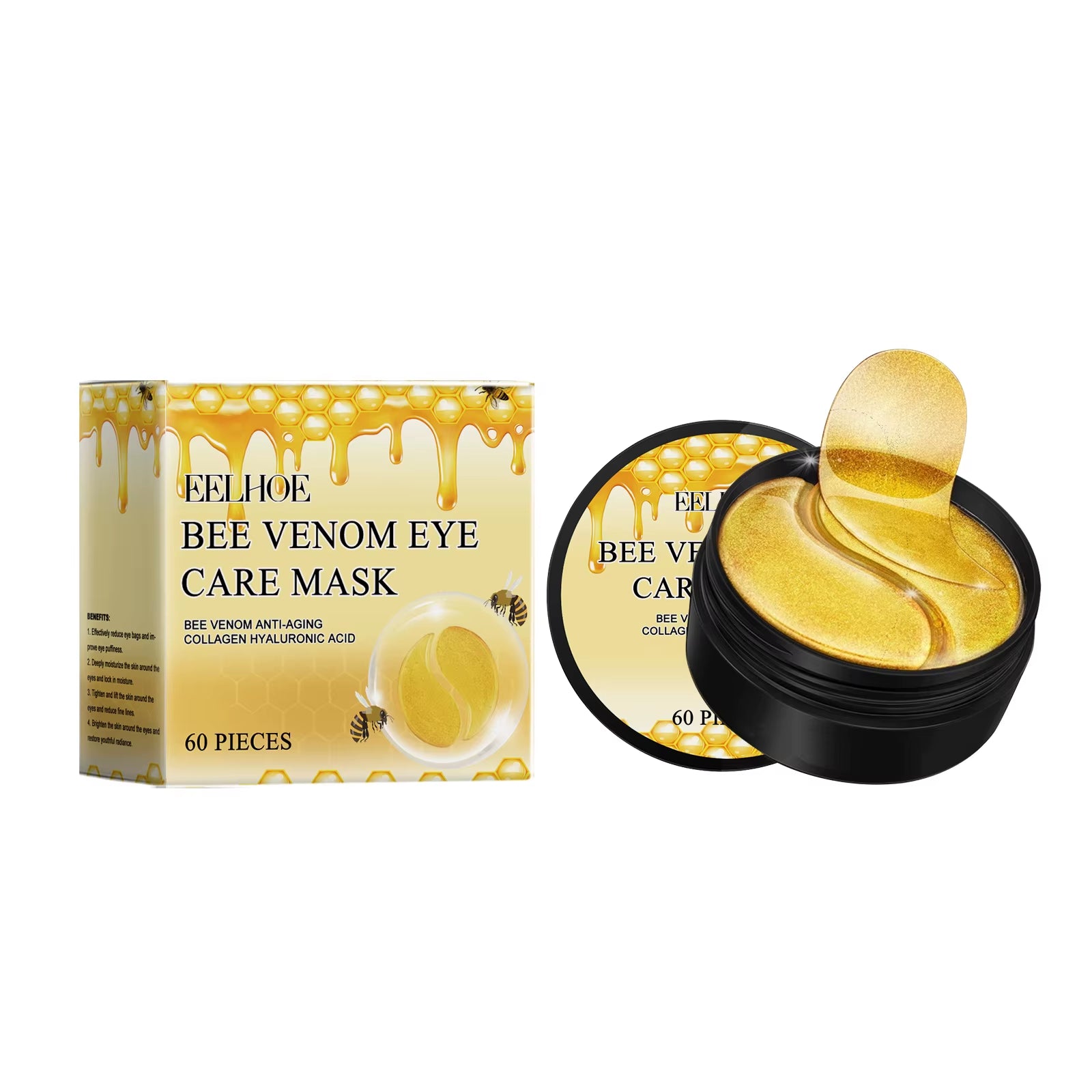 Bee Venom Eye Mask Collagen anti Dark Circle Eye Bag Remover Firming Skin Care Hyaluronic Acid Moisturizing Eye Patches